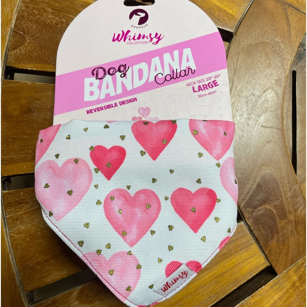 HEARTS & BLING NWT Whimsy Bandana Collar Clip Reversible Sz L